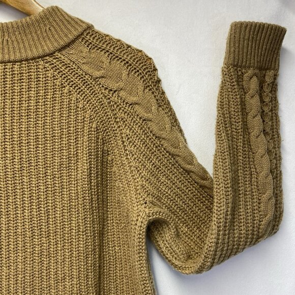 J.Crew Azra Cable Knit Pullover Sweater Women Medium Tan Mock Neck Wool Blend - Picture 8 of 16